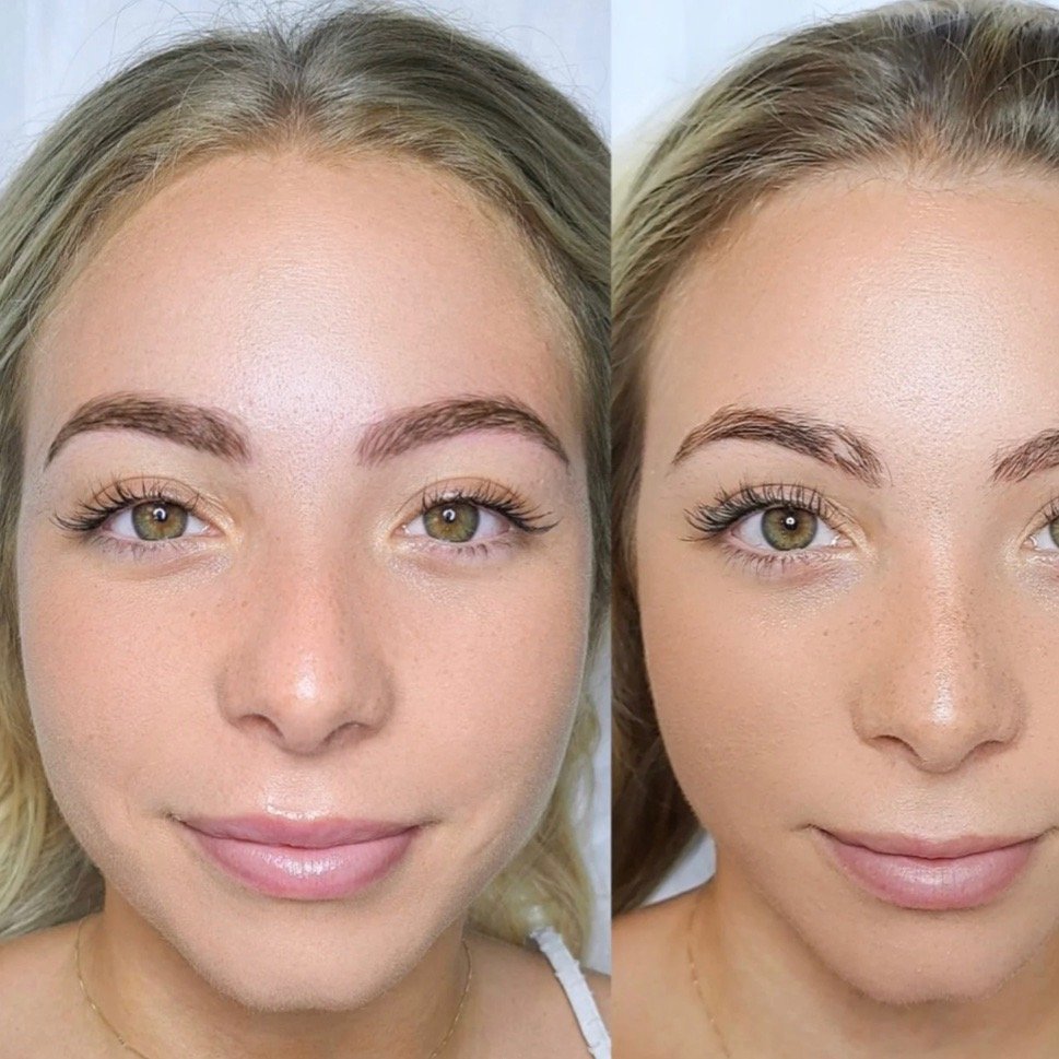 Antes y después de diseño de cejas en rostro completo